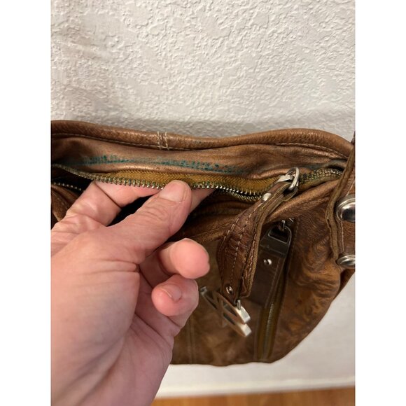 B. Makowsky Brown Leather Crossbody Bag With Zipper Pocket & Adjustable Strap pu - Picture 4 of 11